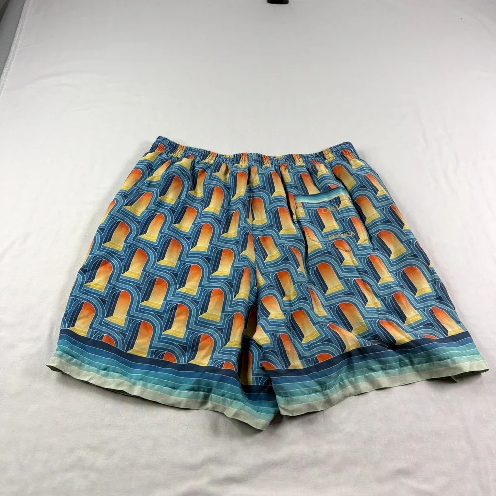 Casablanca Tennis Club Shorts‎ Mens XL Blue Silk Stretch Casual Italy Made